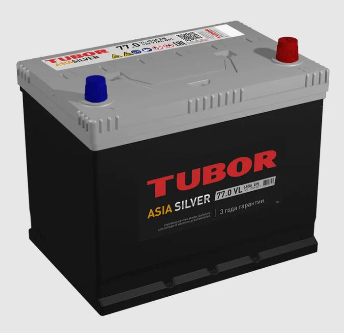 Аккумулятор TUBOR ASIA SILVER 6СТ-77.0 VL бортик, 650 А AKB6269