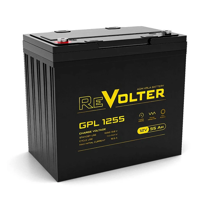 Аккумулятор REVOLTER GPL 1255, 55 А·ч, 12 В AKB3758