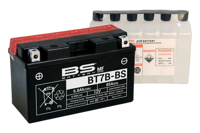 Мотоаккумулятор BS Battery AGM, 12В, 6 А·ч 85 А (YT7B-BS) BT7B-BS с эл.. AKB3807