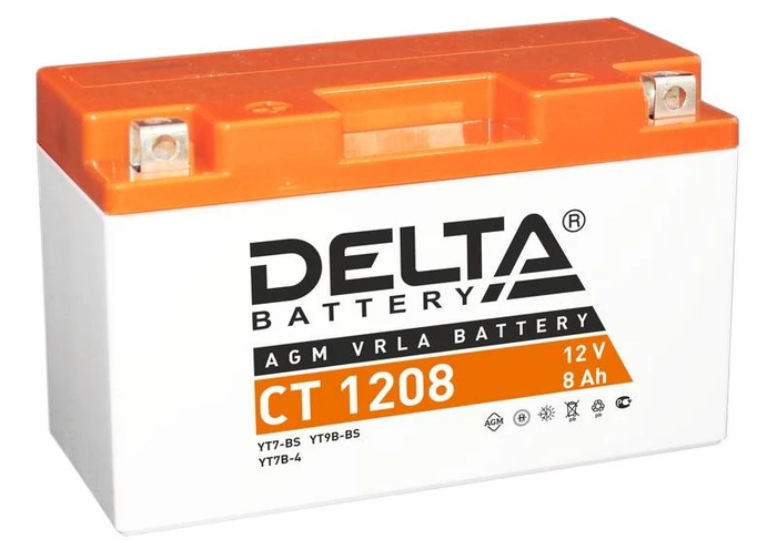 Мотоаккумулятор DELTA CT1208, 8 А·ч, 110 А AKB3778